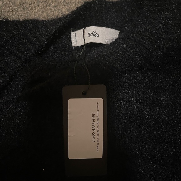 Adika Fuzzy Black and Teal Flame Sweater - Picture 2 of 3